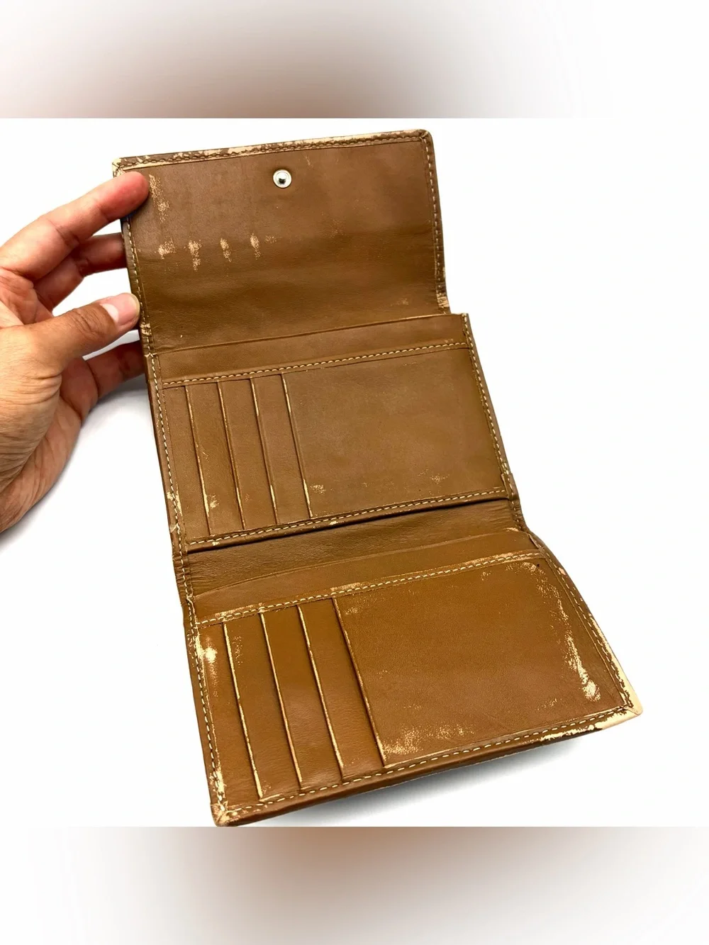 Coach Signature Tan Leather Canvas Card Bifold Wallet Holder Monogram Y2K Small